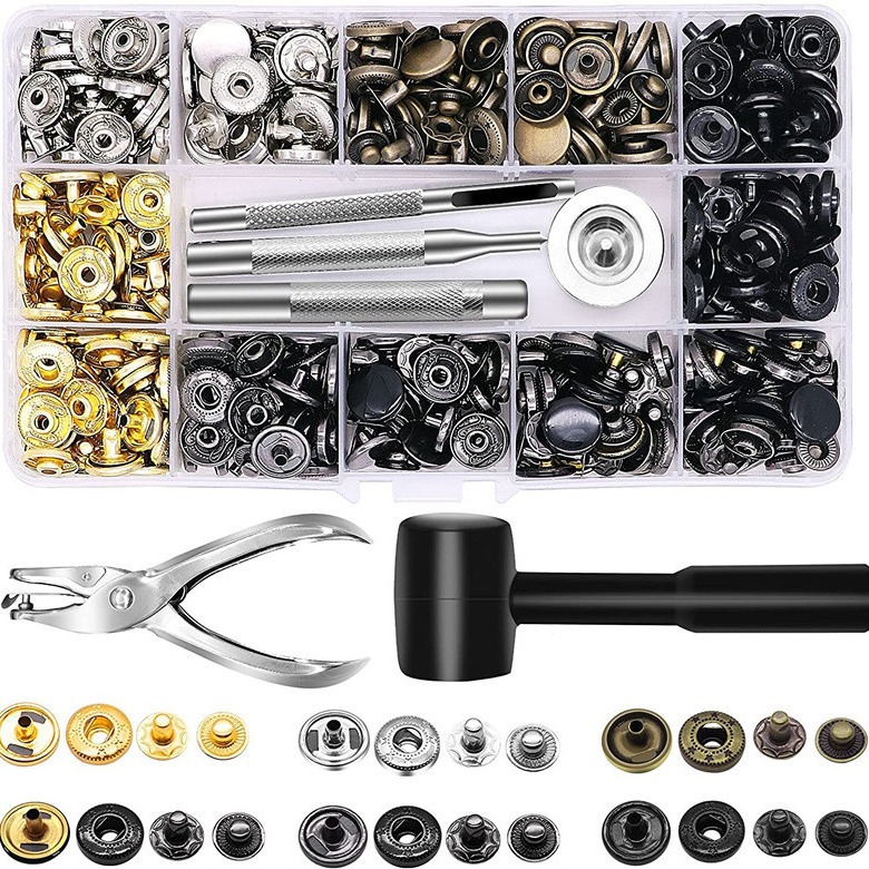 120 sets of 12.5mm metal snap buttons, 6-color snap buttons for cotton clothing, including tools and hammers, 633 sets of boxes for cross-border