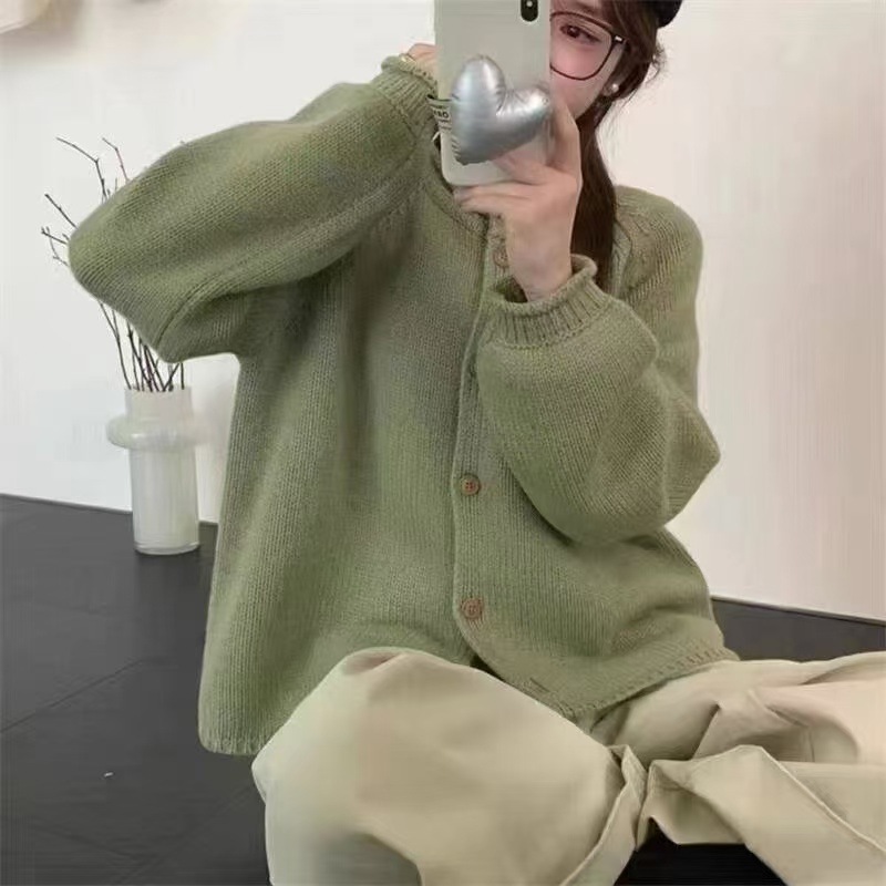 Autumn clothing 2024 new autumn and winter soft waxy sweater knitted cardigan coat women's lazy style top for autumn outer wear