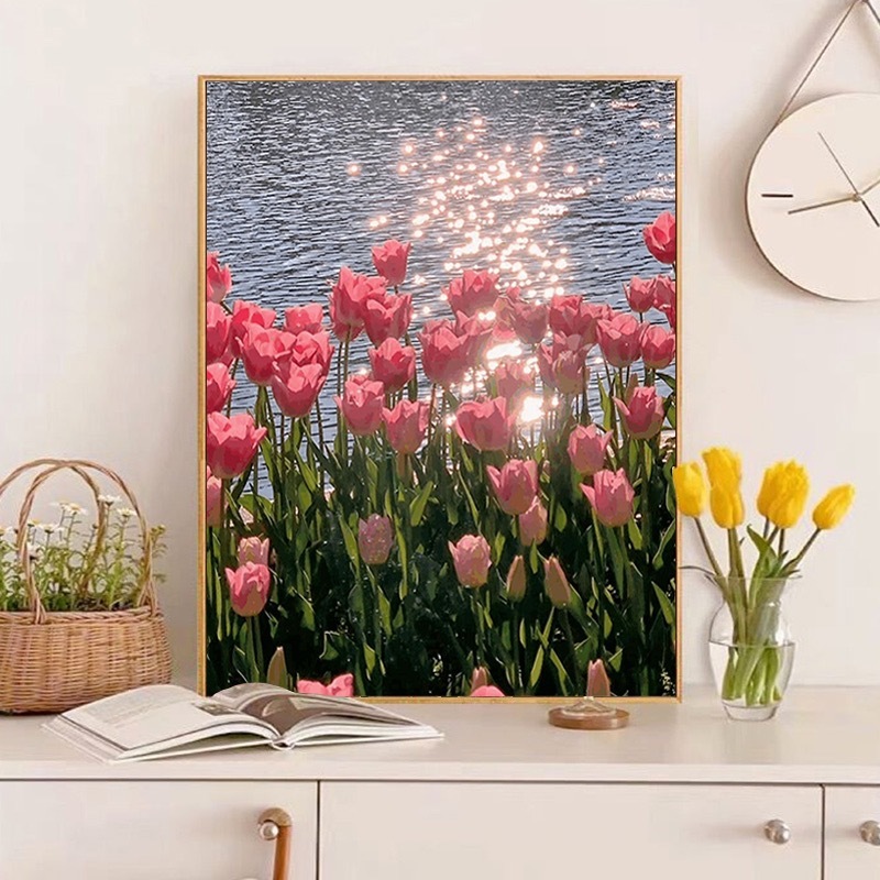 Tulip flower cross stitch new line embroidery living room bedroom simple modern small porch hand embroidery