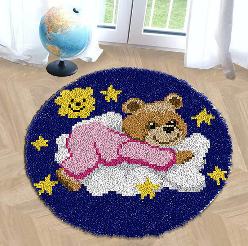 Handmade diy animal round cushion wool embroidery section embroidery carpet embroidery floor mat blanket color printing material package Amazon