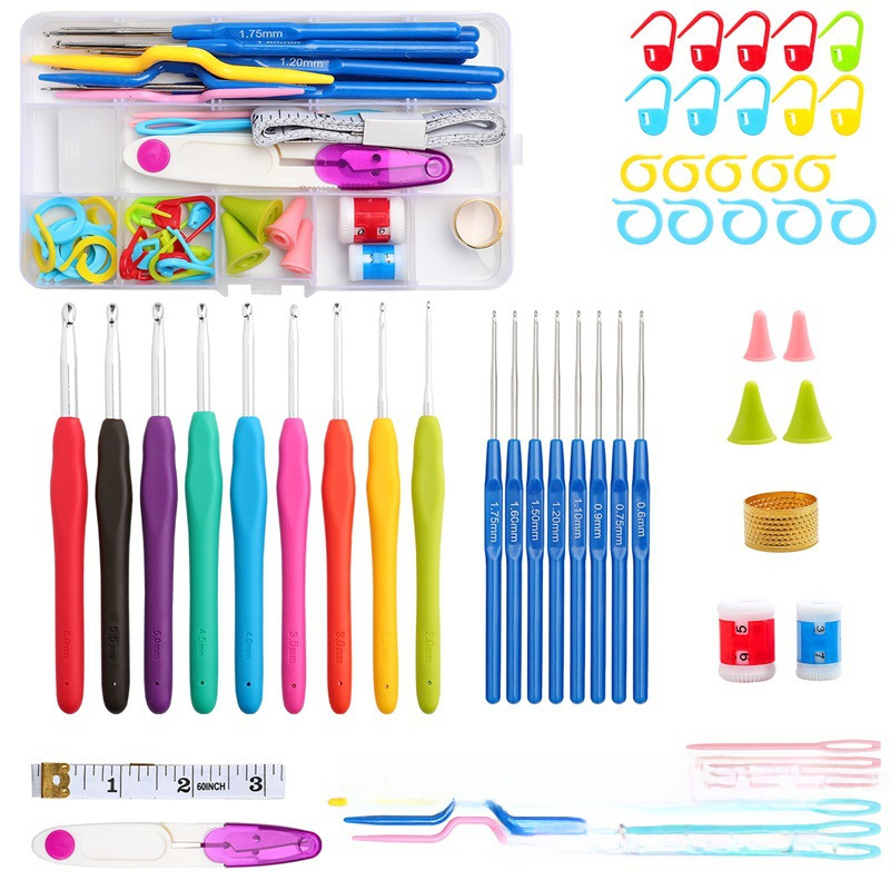 Hot selling 53-piece crochet set handmade DIY knitting tools crochet hook full set sweater needle knitting soft handle crochet hook