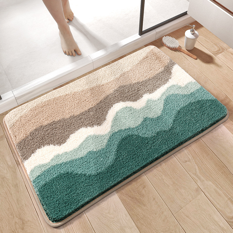 Cross-border simple water-absorbent thickened bathroom floor mats, door-to-door home flocked anti-slip mats, bedroom floor mats