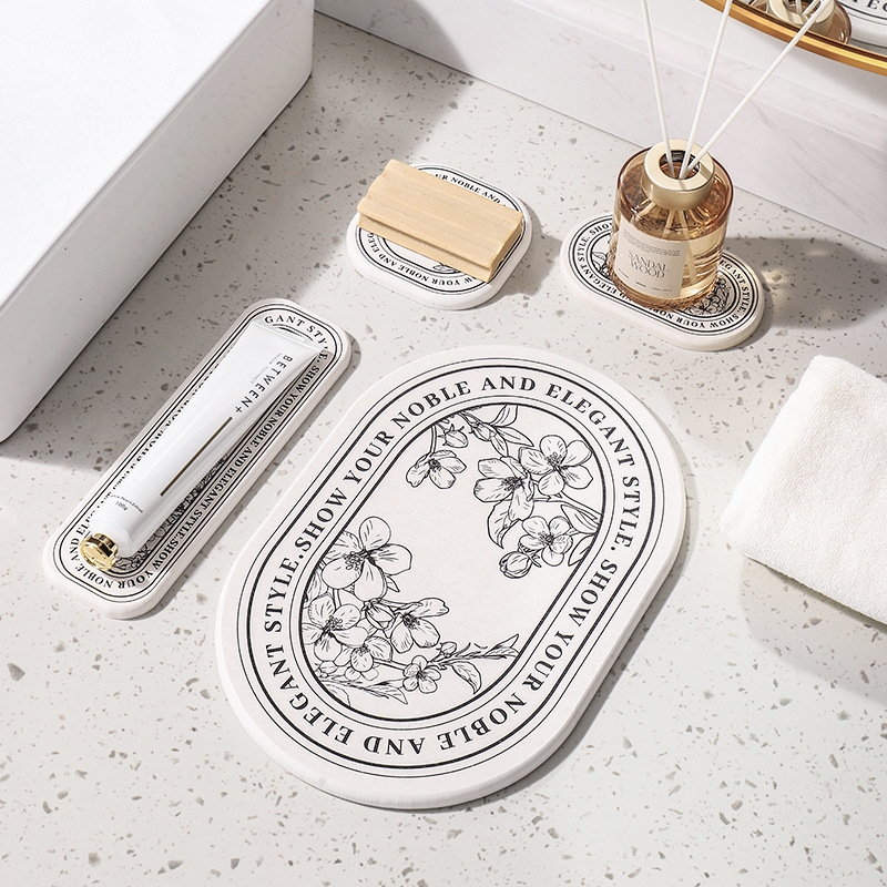 Nordic diatom mud coaster wash set ins style kitchen bathroom toilet countertop soap storage absorbent pad