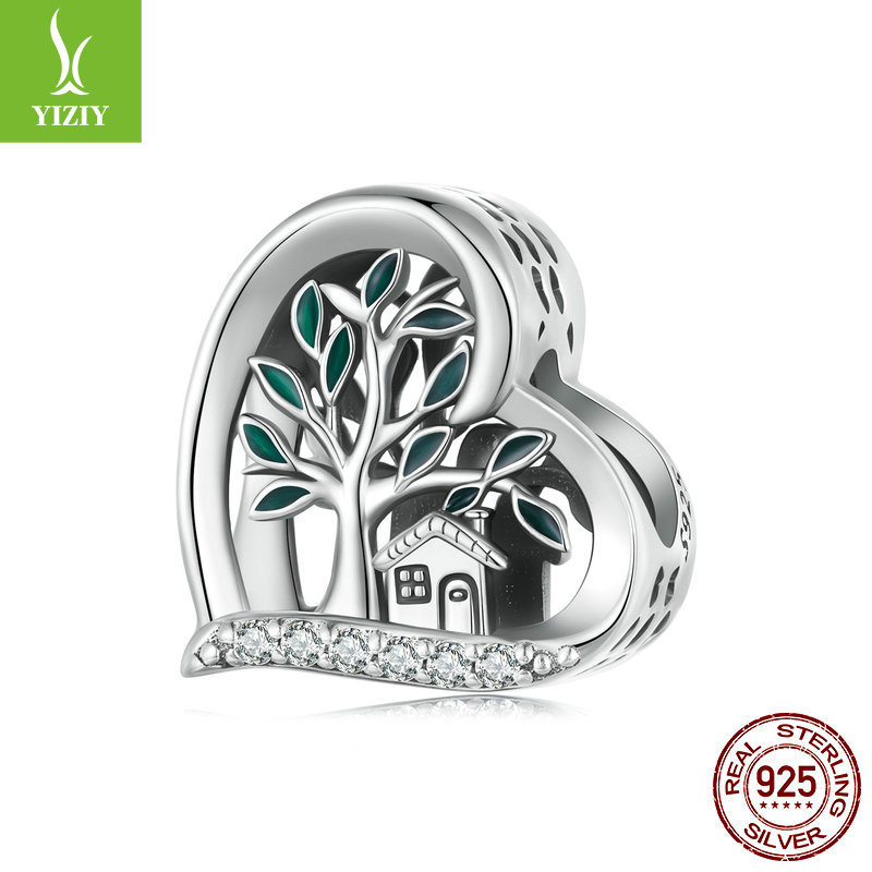 Yinziyun's new heart-shaped family tree diy bracelet beads warm life tree s925 sterling silver love beads