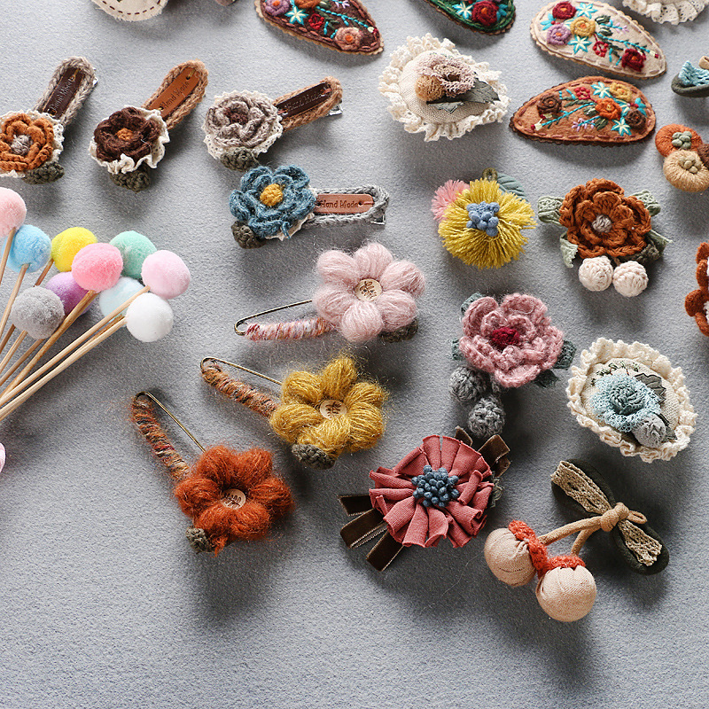 Japanese style small fresh and cute cotton and linen plant corsage pin versatile bust forest female chest button