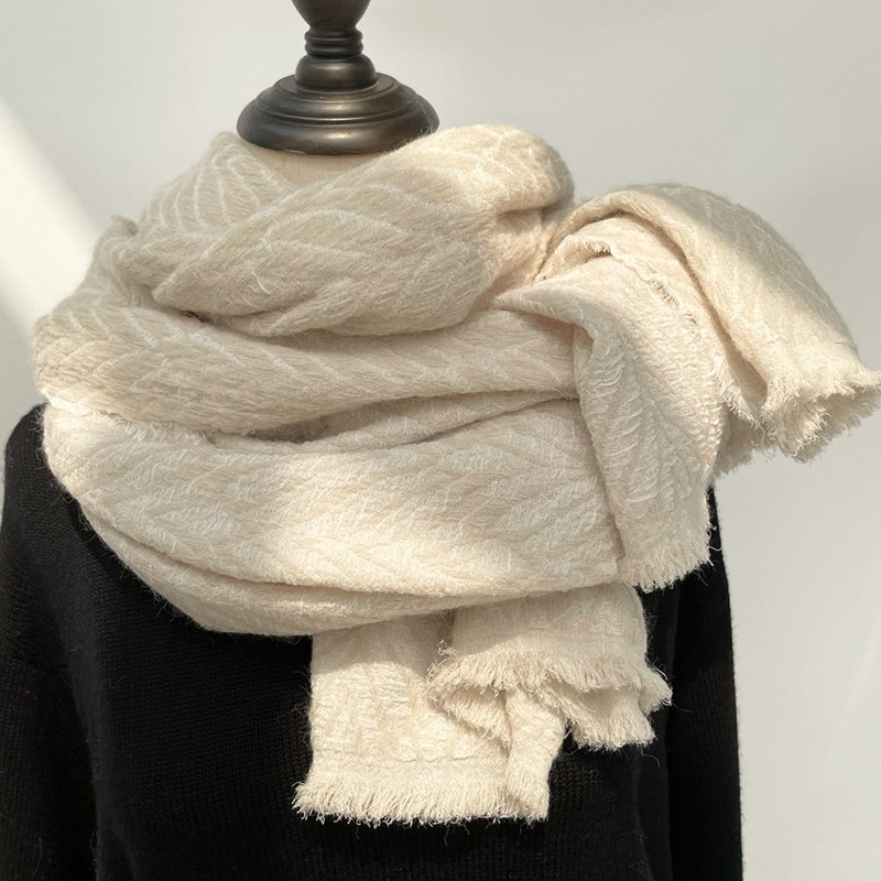 Gentle thousand-layer snow beige double-sided scarf for women in winter, versatile thickened and warm long large shawl and scarf dual use