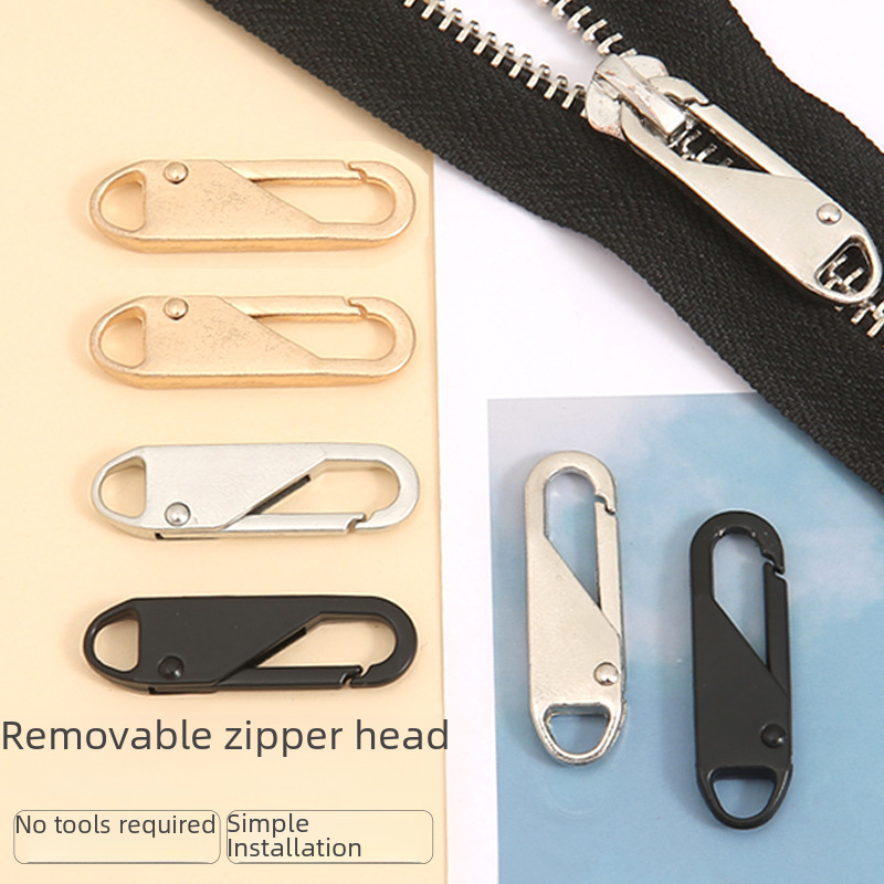 Tool-free removable zipper head, luggage, school bag, coat, clothes, shoes, boots, metal zipper, pendant pull tab