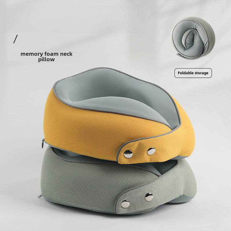 Magnetic buckle u-shaped pillow memory foam neck pillow portable and stowable airplane car travel pillow neck pillow printable logo
