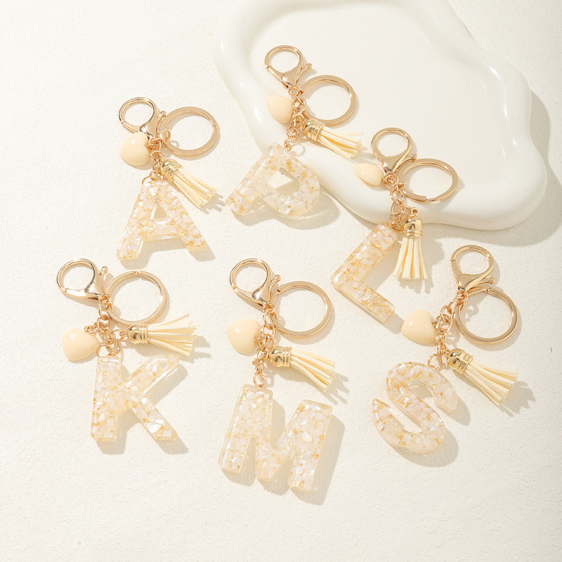 Initial keychain women's backpack accessories lobster clasp hanging English letters love tassel key chain cute pendant