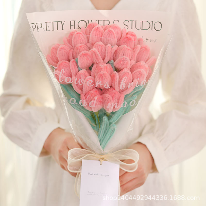Tulip twist stick bouquet diy handwoven material bag hand bouquet for best friend and girlfriend birthday gift