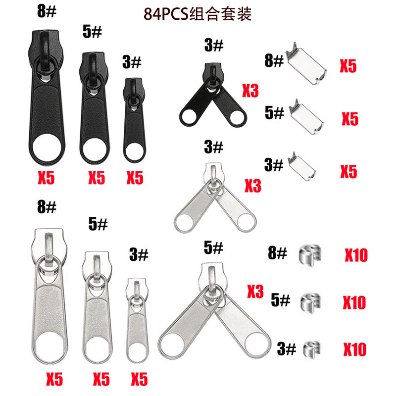 85pcs slider repair and replacement set nylon long slider zipper clothing luggage replacement metal zipper accessories