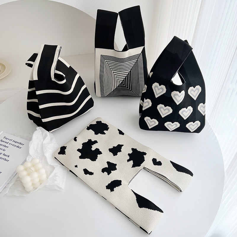 Vest bag, vest bag, casual knitted handbag, handbag, checkerboard contrasting color, Korean light luxury style handbag