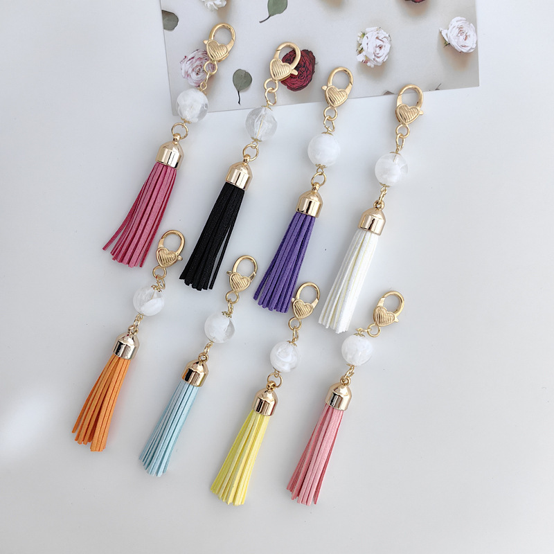 Amazon cross-border popular mobile phone case tassel pendant 6cm beaded microfiber tassel bag accessories