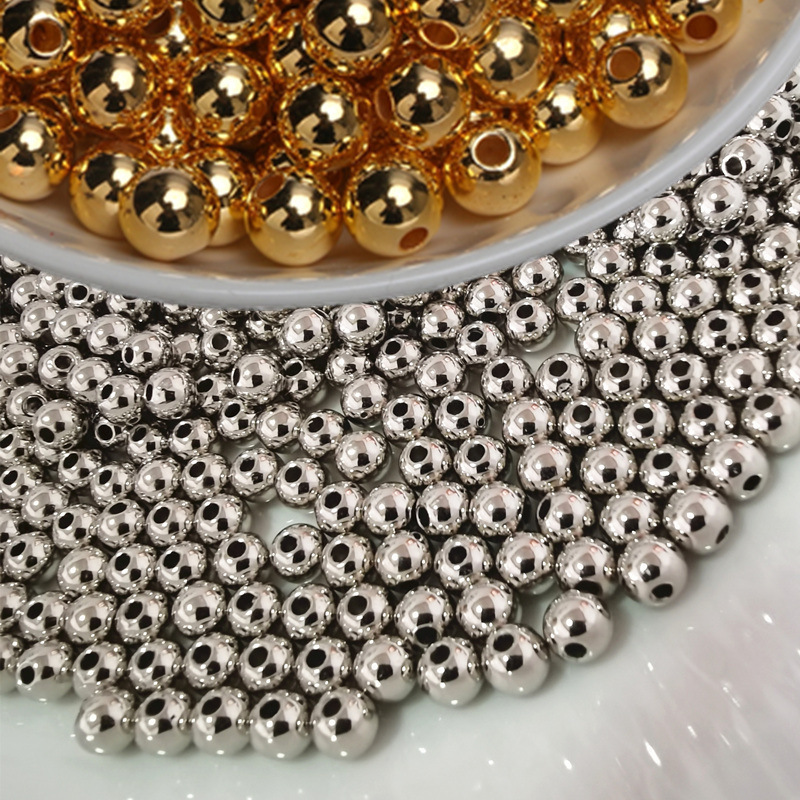 2.5mm-20mm straight hole non-porous water-milled high-bright electroplated CCB gold and silver beads gun color plastic round beads ABS bubble beads