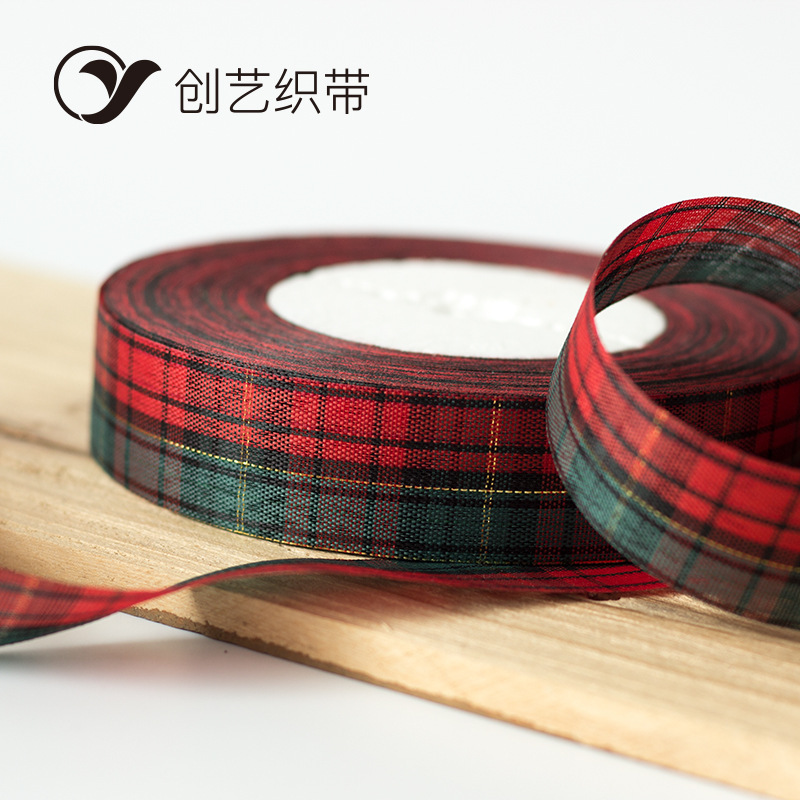 2.5cm Scottish cutting ribbon Christmas decoration material gift matching accessories polyester ribbon English style