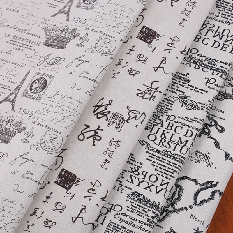 [Direct supply from the manufacturer] Chinese and English text patterns, single color printing, clothing, bags, cotton and linen fabrics, linen printed fabrics