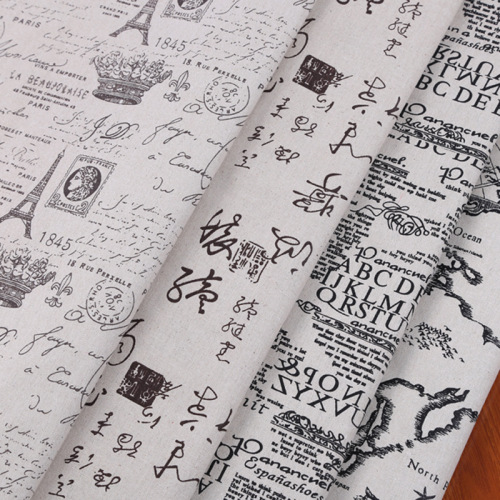 [Direct supply from the manufacturer] Chinese and English text patterns, single color printing, clothing, bags, cotton and linen fabrics, linen printed fabrics