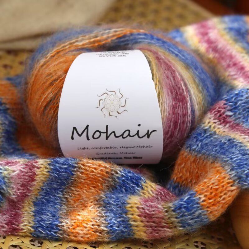 Silk gradient section dyed mohair hand-knitted candy colored wool super soft plush bright silk wool ball