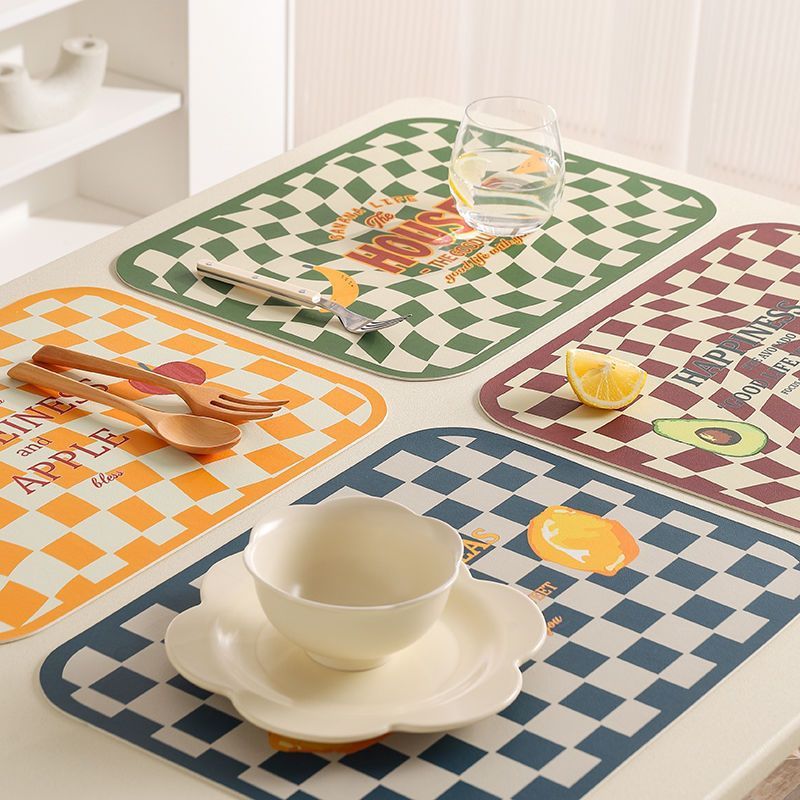 Checkerboard placemat is oil-proof, waterproof, anti-scalding, high-end, light luxury leather placemat, design sense, Western dining table mat, heat insulation