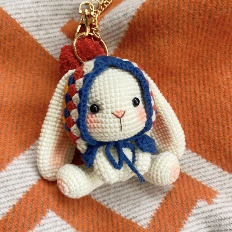 Hand knitted doll lattice big ear lop ear rabbit grandmother crochet diy material rabbit cute pendant hand knitted