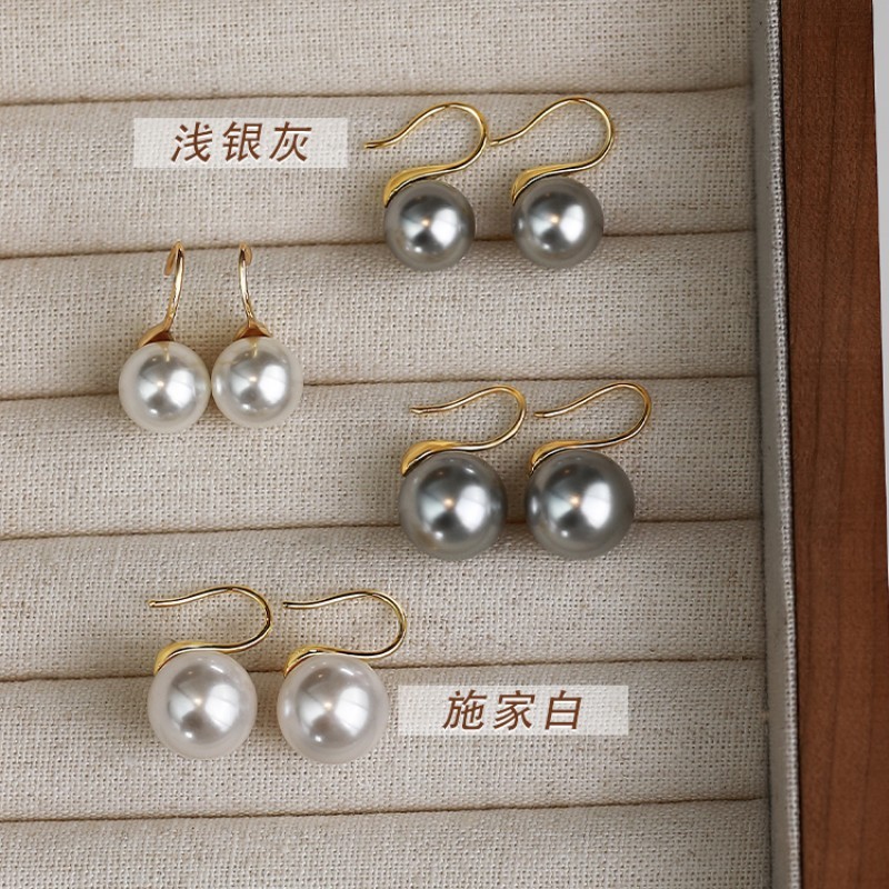 S925 sterling silver gold-plated ear hooks classic round tassel white high-heeled shoes earrings Austrian Shijia pearls