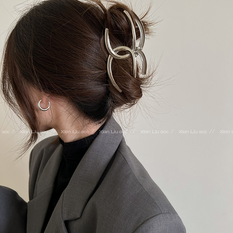 High-end double C metal shark clip for women's back of head large hair clip new high-end hair catcher headgear