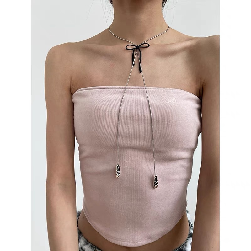 Bow ballet shoes pendant necklace adjustable autumn and winter long sweater chain Korean sweet and cool halter neck accessories for women