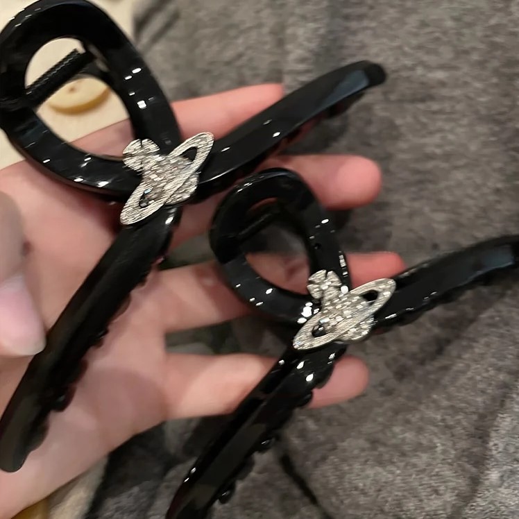 Black Flash Diamond Flip Planet Clip Women's Back Hair Shark Clip Large French Retro Hair Clip Headgear