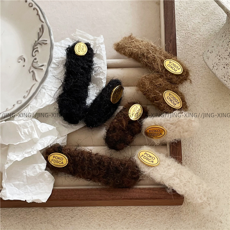 Retro style fabric plush geometric rectangular BB clip bangs clip new cute oval hair clip side clip