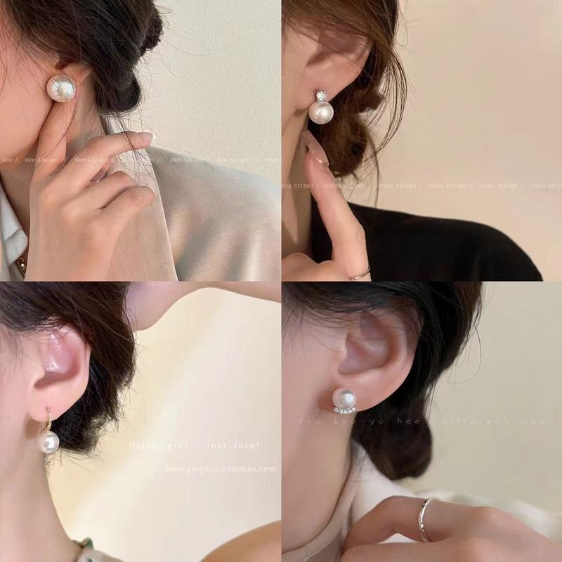 Korean fever same style 925 sterling silver needle pearl earrings for women versatile temperament simple earrings niche high-end earrings