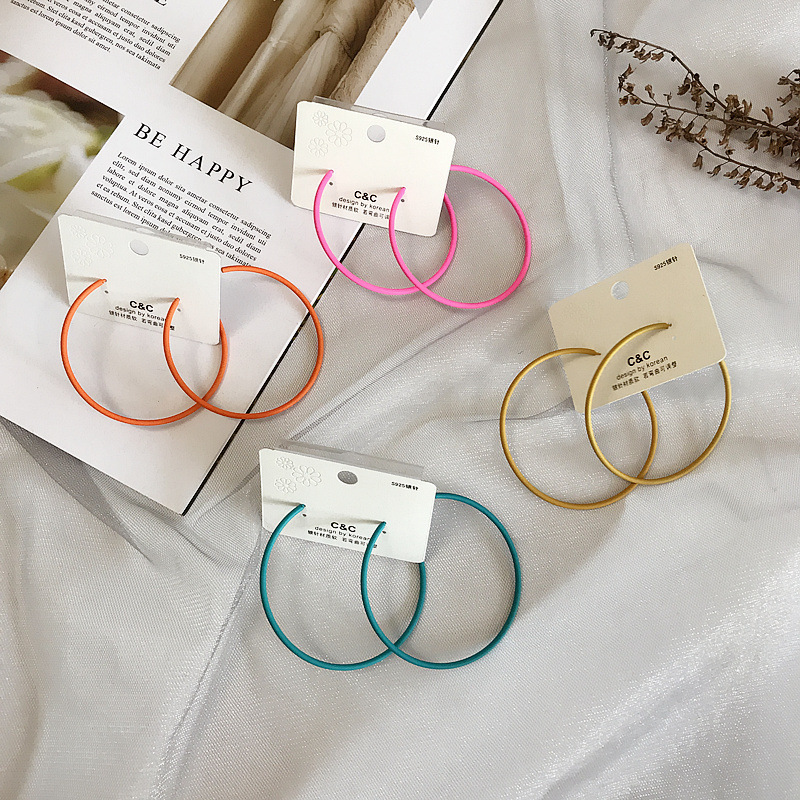 Large earrings for women Korean style earrings silver needle spray paint candy color large hoop earrings fashion earrings
