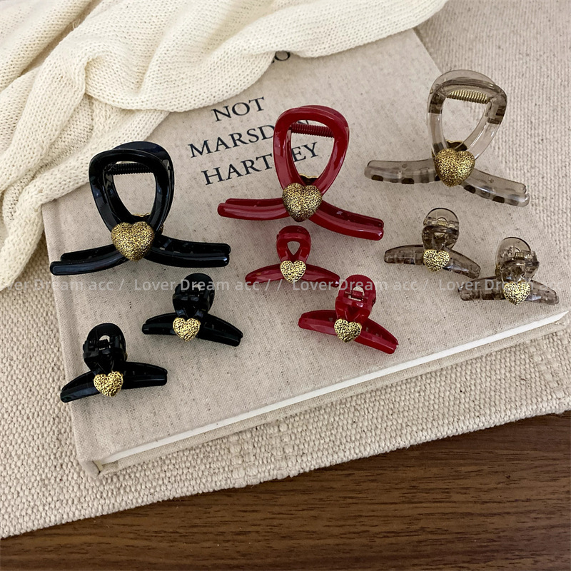 Korean ins new golden love new year red hairpin sweet grabber shark clip versatile headwear hair accessories for women