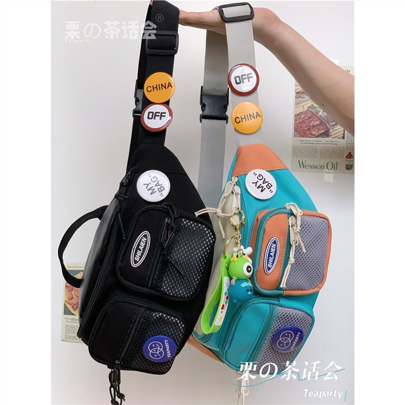 Japanese ins Harajuku trendy sports chest bag for men, Korean retro all-match workwear crossbody bag for women, waist bag, small bag