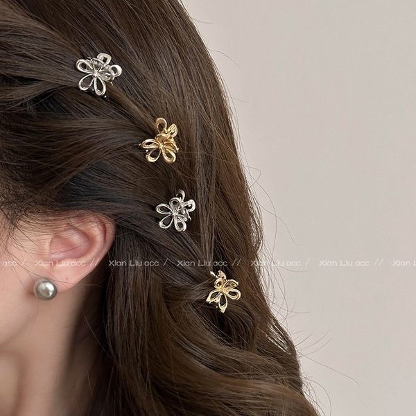 Metal Flower Small Clip Women's Side Clip Side Cute Hair Clip Headwear Small Mini Bangs Hair Clip Shark Clip