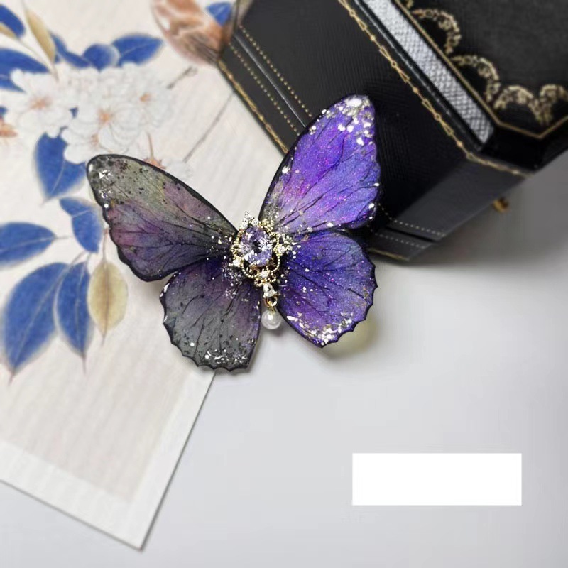 Douyin's same super fairy purple butterfly hair clip, bangs clip, side clip, fashionable retro duckbill clip, sweet broken hair clip
