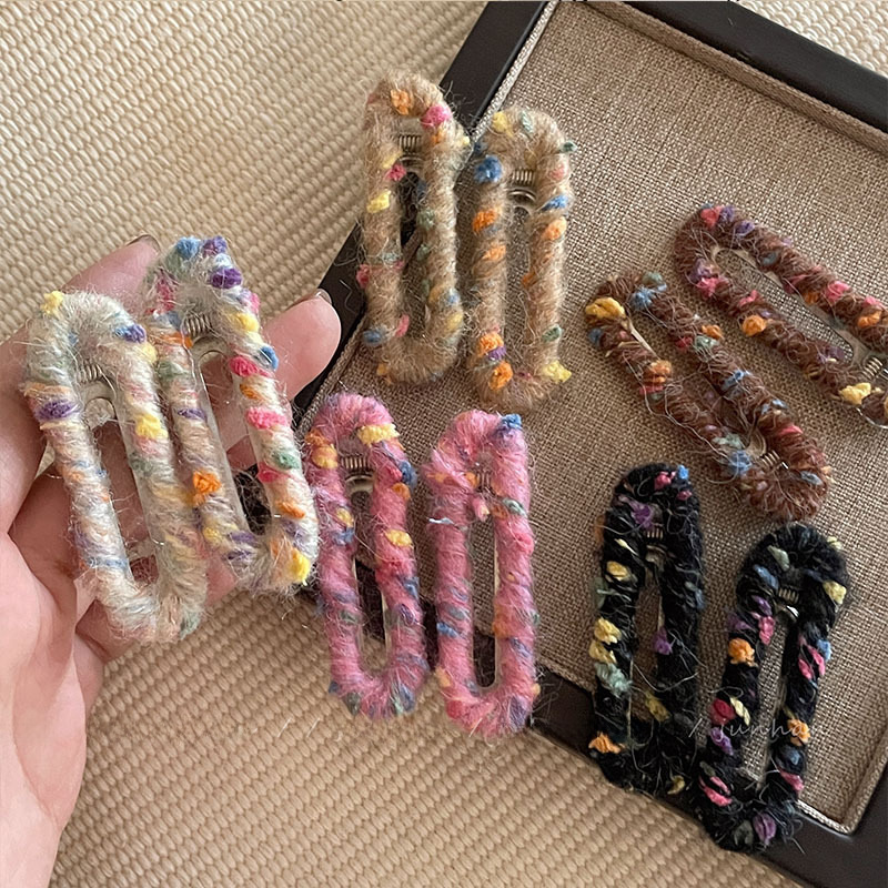 Retro colorful woolen hairpin for women, cute new style side bangs clip bb clip back head hairpin clip headwear