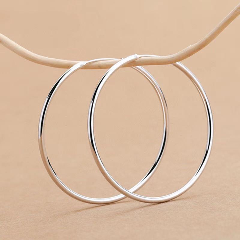 Yinjia Silver Jewelry Pure Silver 999 Round Glossy Large Earrings Fashion Korean Style Circles