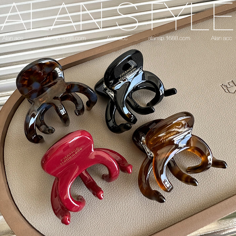 4mm thickened Korean ins high ponytail medium size hairpin Chinese red France gold label octopus high-end hairpin