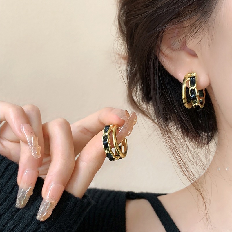 Leather earrings for women spring and summer new style trendy earrings sterling silver earrings niche design high-end earrings