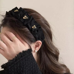 Pleated love black hair hoop for women, high-end, fashionable, high-head headband, 2024 new hairpin headwear