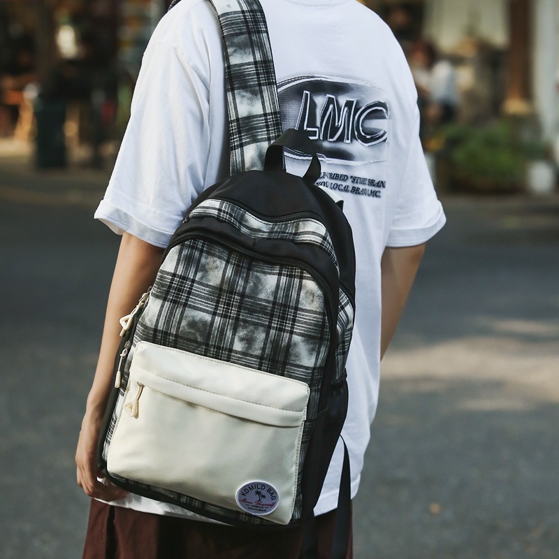 Cute plaid backpack, primary school student bag, middle school student backpack, college student decompression bag, casual computer backpack