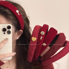 Red sponge headband, high top of skull, high-end headband for women, new style, simple and versatile for going out, face wash, headwear and hair accessories