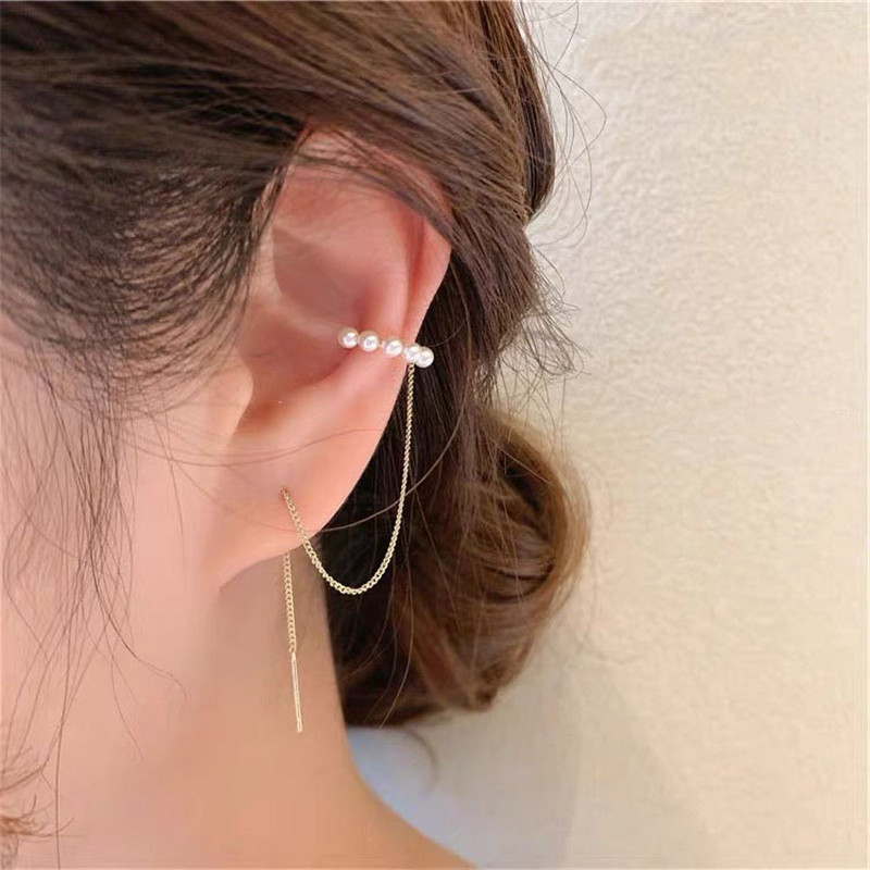New high-end pearl tassel ear cuff earrings integrated ear wire feminine style earrings earrings trend