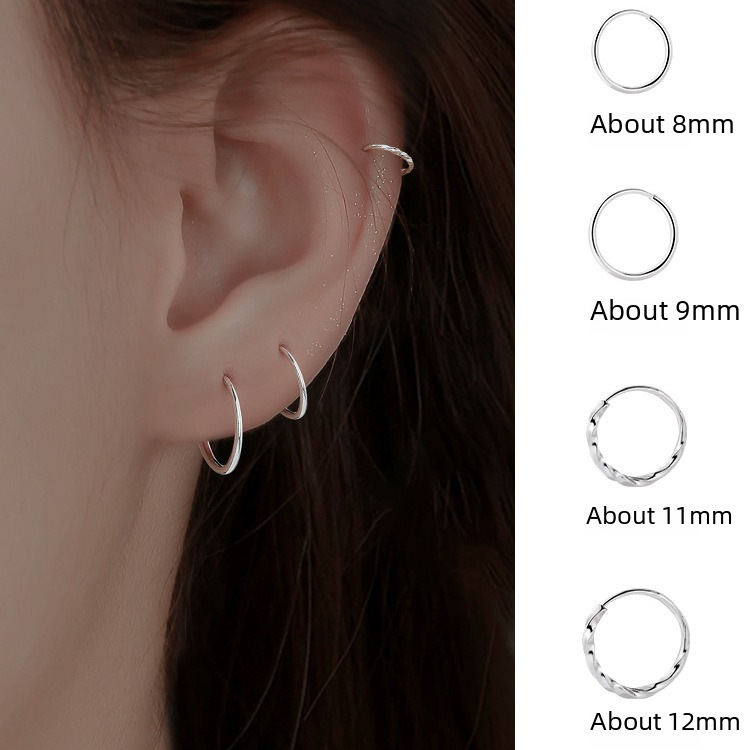 S999 sterling silver ear piercing silver earrings plain hoop earrings hoop hoop earrings studs do not need to take off small ear buckle earrings when sleeping