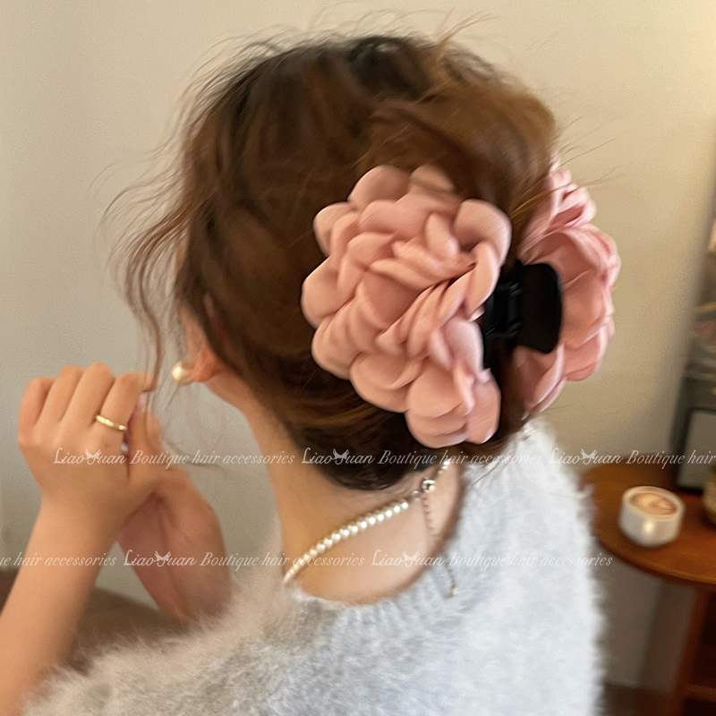 Super Fairy French Rose Flower Clip Women's 2024 New High-end Back of the Head Hair Clip Headwear Large Shark Clip