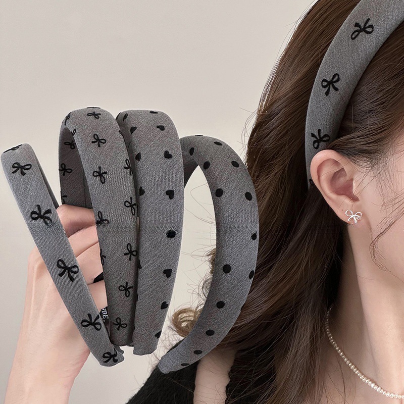 Korean style wide-brimmed bow headband for women 2024 new face wash headband high head head hole temperament hairpin head accessories