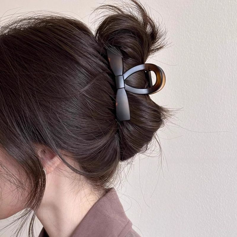 Matte tortoiseshell color bow shark clip back head hair clip hair clip female high-end temperament hair clip