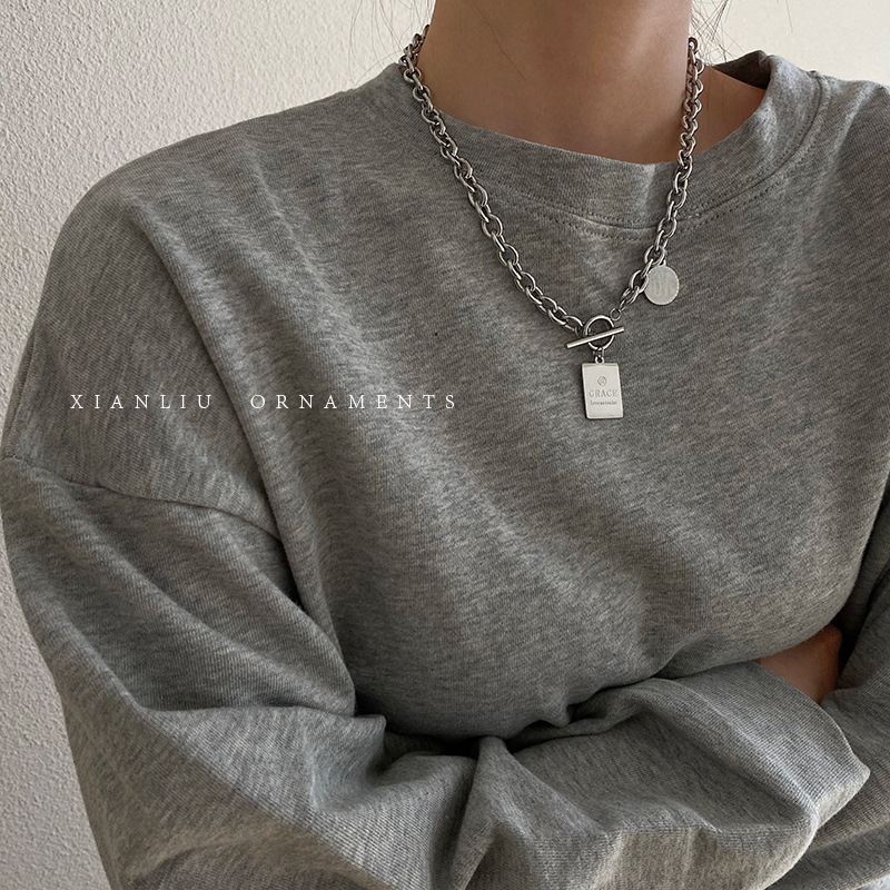 Silver Cuban necklace women's light luxury niche high-end autumn clavicle chain men's trendy versatile accessories sweater chain long style