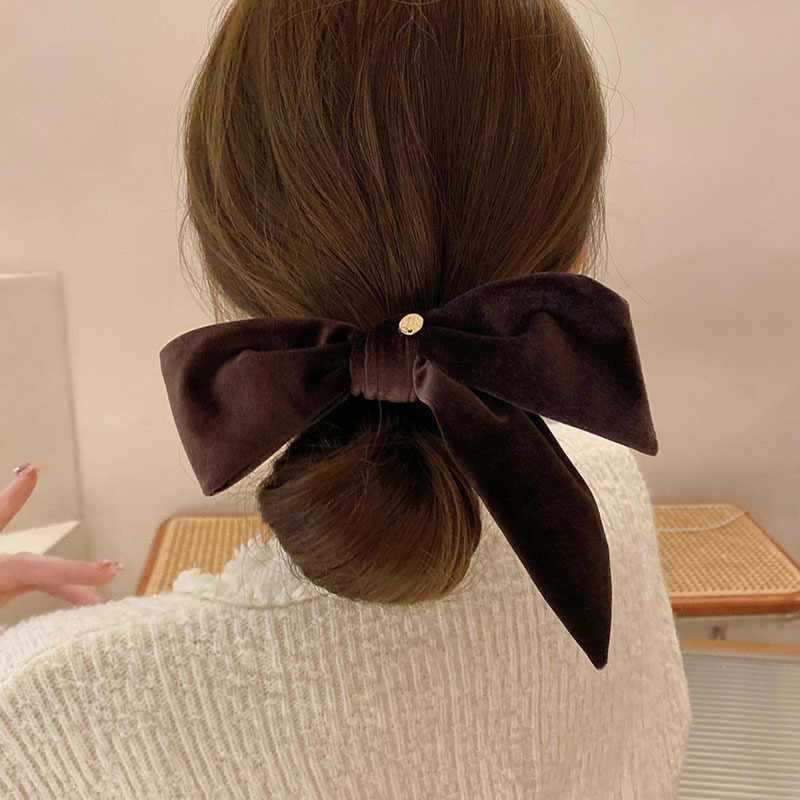 Retro French high-end velvet bow large intestine hair tie for women in autumn and winter simple temperament hair rope headband