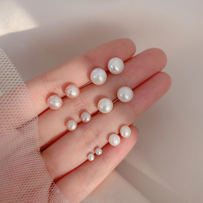 925 silver needle fashion imitation shell beads freshwater imitation pearl earrings women's flat round earrings simple temperament earrings new trend